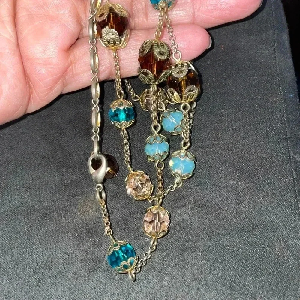 Vintage glass beaded gold tone layering necklace